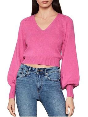 BCBGMaxAzria Pink Cropped V-neck Merino sweater | Size S